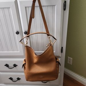 Cognac brown refined leather coach shoulder/ cross body handbag